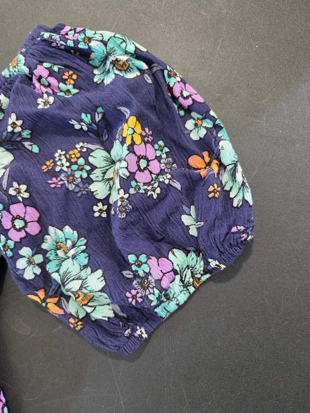 Justice Navy Floral Puff-Sleeve Dress with Aqua, Pink & Yellow Accents